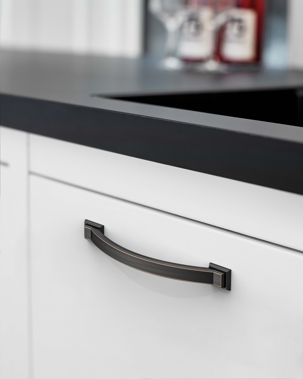 DESIGN3150 Transitional Brushed Gold Cabinet Pulls – Stepped Base Arched Handles for Kitchen Cabinets