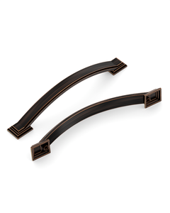 DESIGN3150 Transitional Brushed Gold Cabinet Pulls – Stepped Base Arched Handles for Kitchen Cabinets