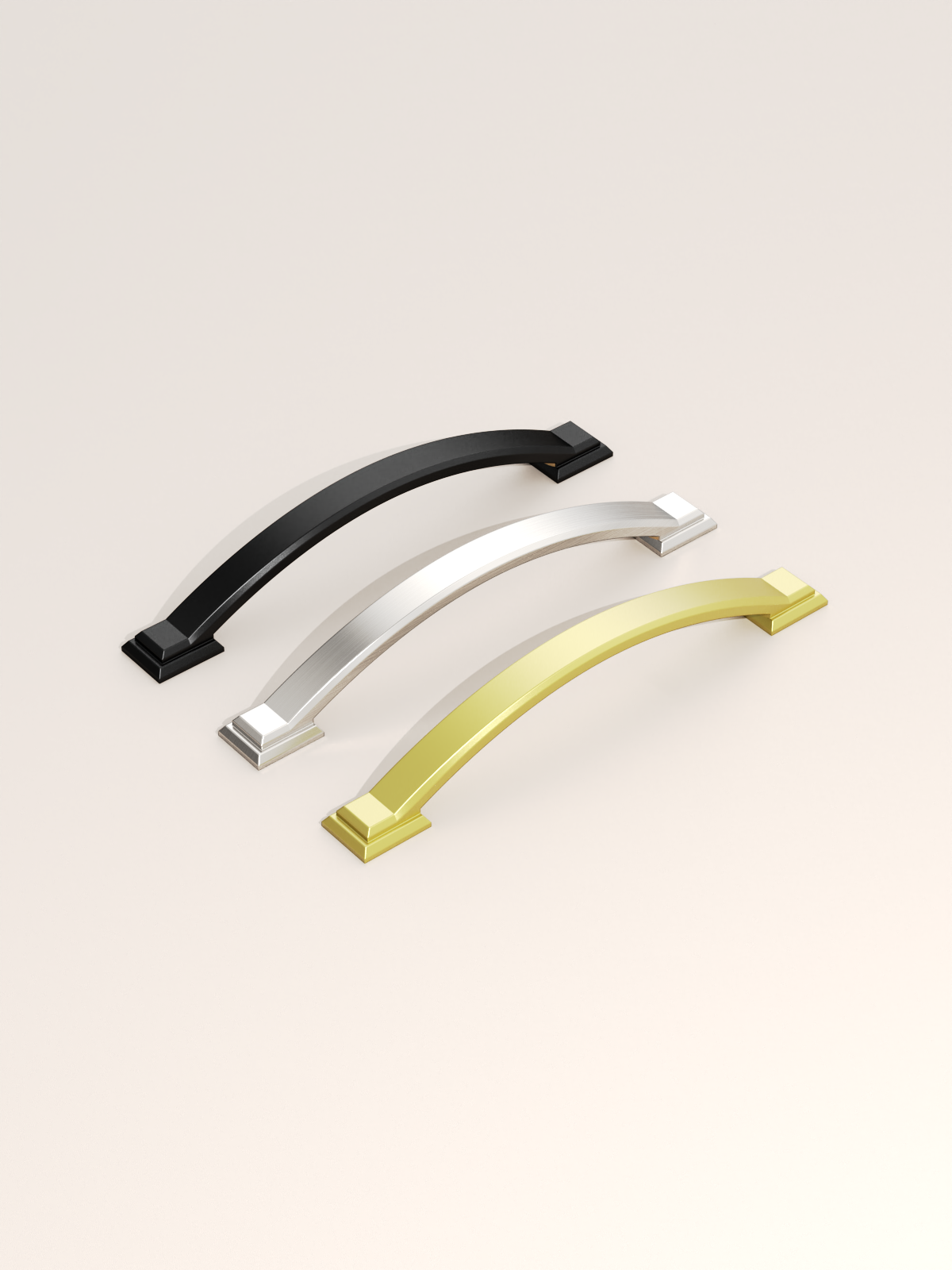 DESIGN3150 Transitional Brushed Gold Cabinet Pulls – Stepped Base Arched Handles for Kitchen Cabinets