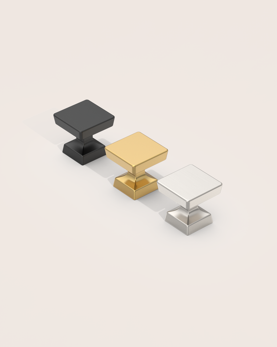 DESIGN3794 Matte Black Square Cabinet Knobs | Modern Retro Dresser & Bathroom Drawer Pulls, 1.2"