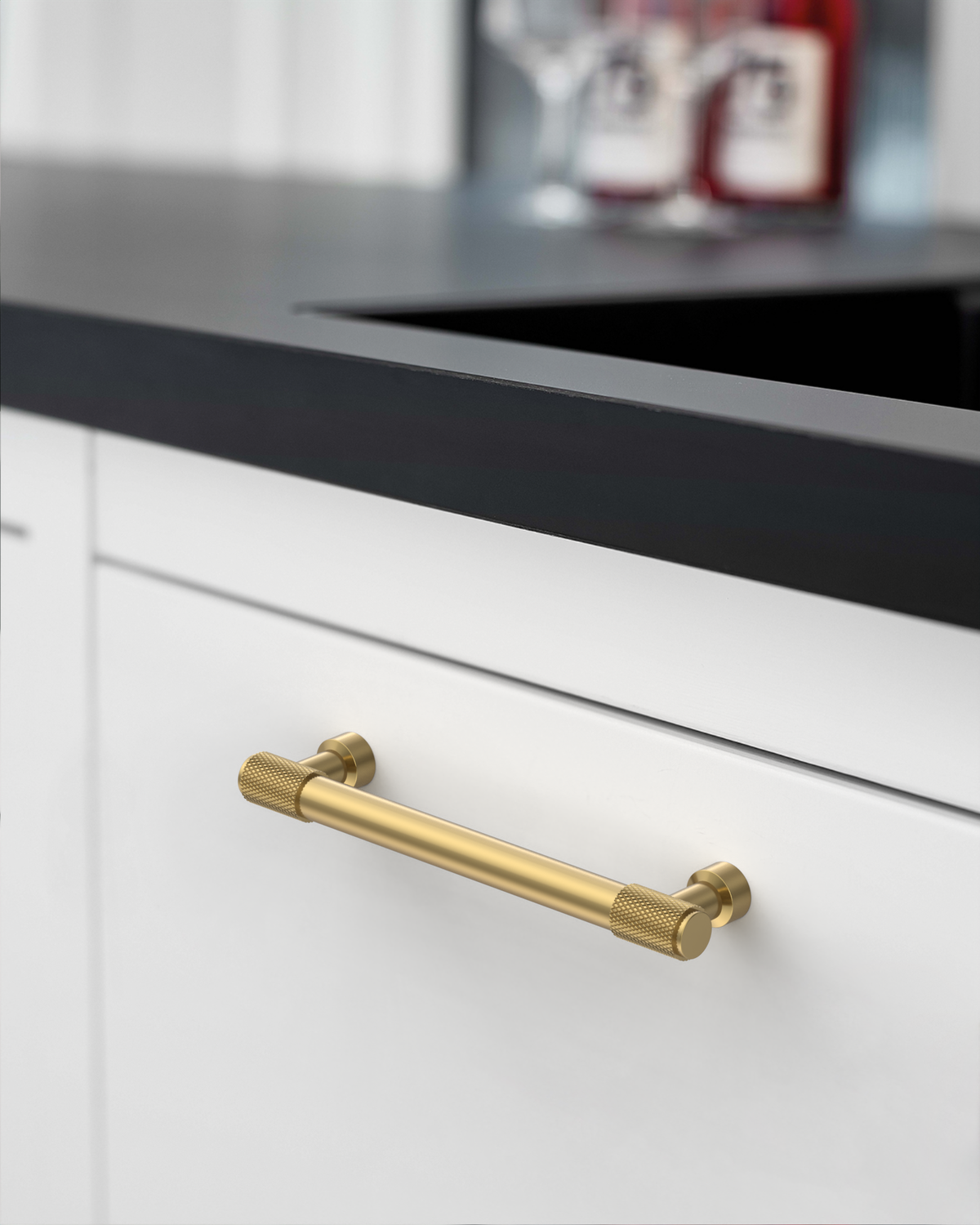 DESIGN4518 Brushed Gold Cabinet Pulls | Accent Knurled Handles for Modern Luxury Kitchens, 3-3/4"