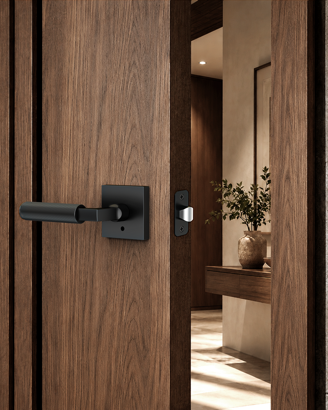 ZR01-098A Satin Champagne Bronze Door Levers, Knurled Square Rosette | Privacy, Passage, Dummy