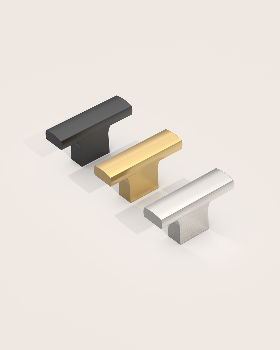 DESIGN4497 Curved T Bar Knob for Transitional Kitchens | Brushed Satin Nickel