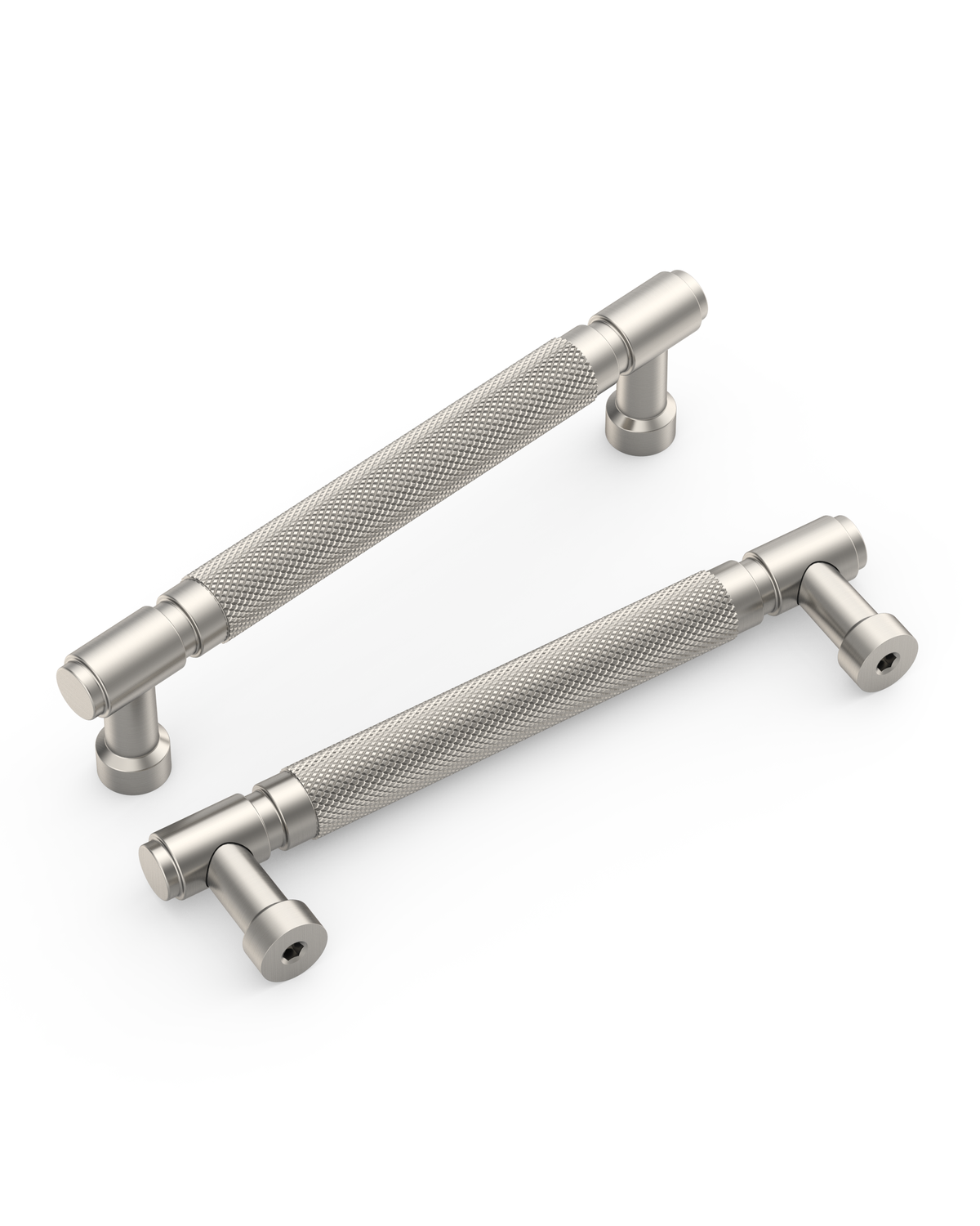 DESIGN4602 Modern Retro Knurled Pulls for Charcoal Gray & White Cabinets | 5", Satin Nickel