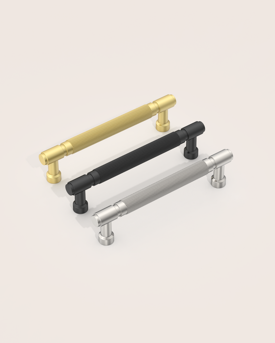 DESIGN4602 Modern Retro Knurled Pulls for Charcoal Gray & White Cabinets | 5", Satin Nickel