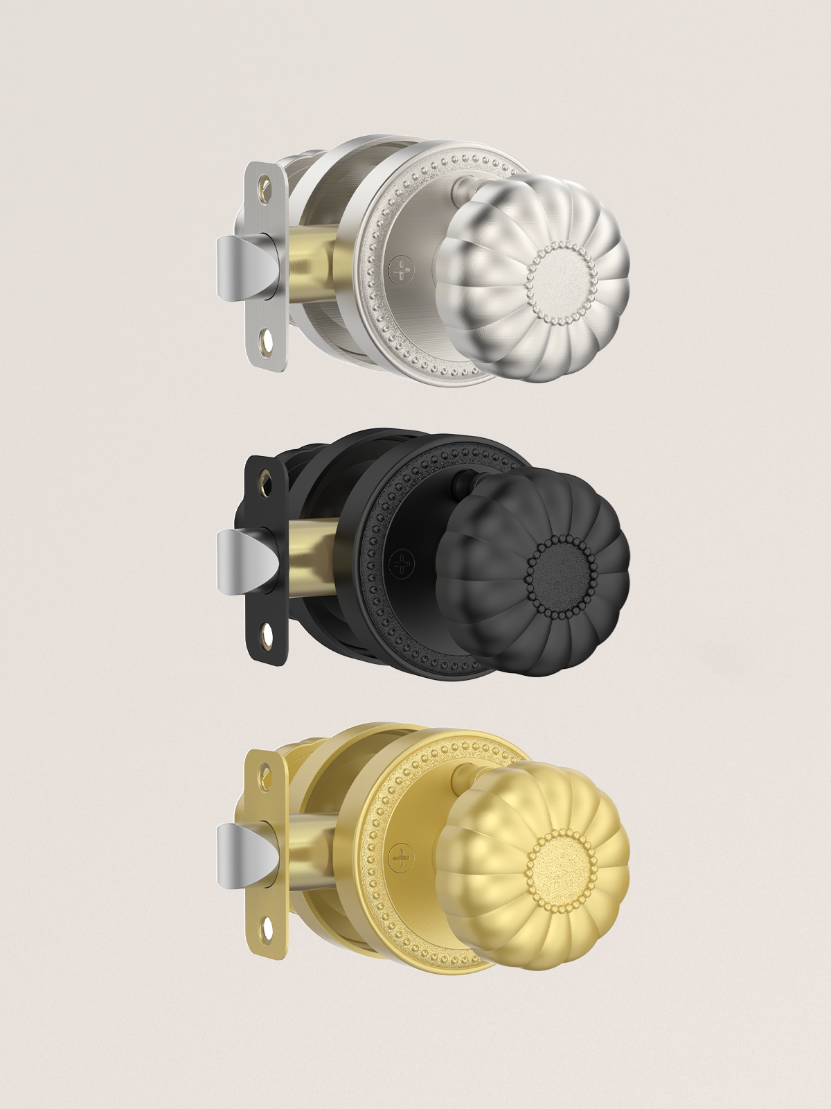 ZR12-211Z Brushed Gold Privacy Door Knobs – Solid Zinc Alloy Interior Knobs with Lock