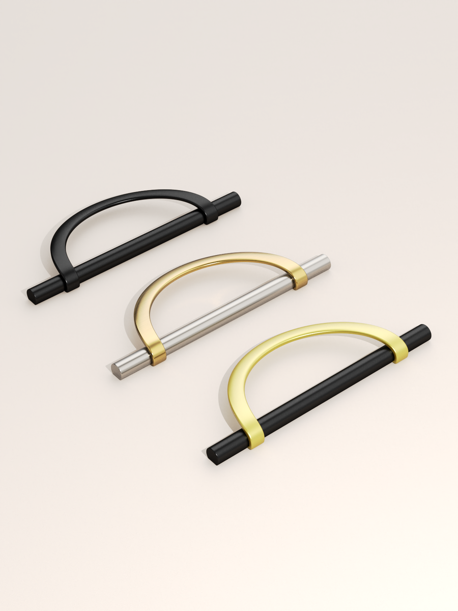 DESIGN3955 Geometric Contemporary Cabinet Pulls | Half Moon Two Tone Drawer Handles