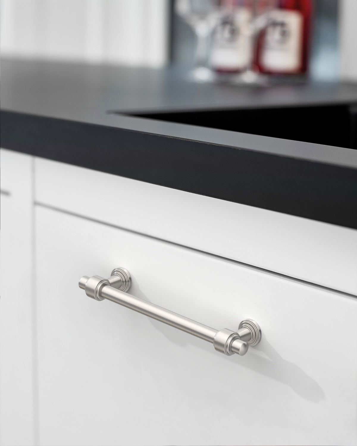 DESIGN2249 Brushed Gold Cabinet Pulls – Modern Heritage Stepped Base Handles for Kitchen Cabinets