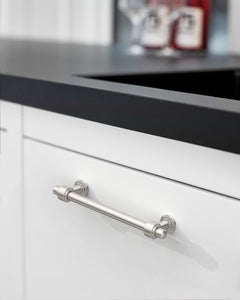 DESIGN2249 Brushed Gold Cabinet Pulls – Modern Heritage Stepped Base Handles for Kitchen Cabinets