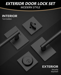 Z004-097Z Matte Black Front Door Lock Set with Deadbolt – Modern Square Door Handle Combo (2 Pack)