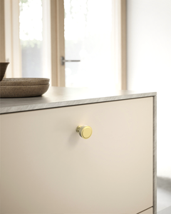 DESIGN4592 Stepped Knobs | Sage Green & White Shaker Cabinets (Champagne Bronze)