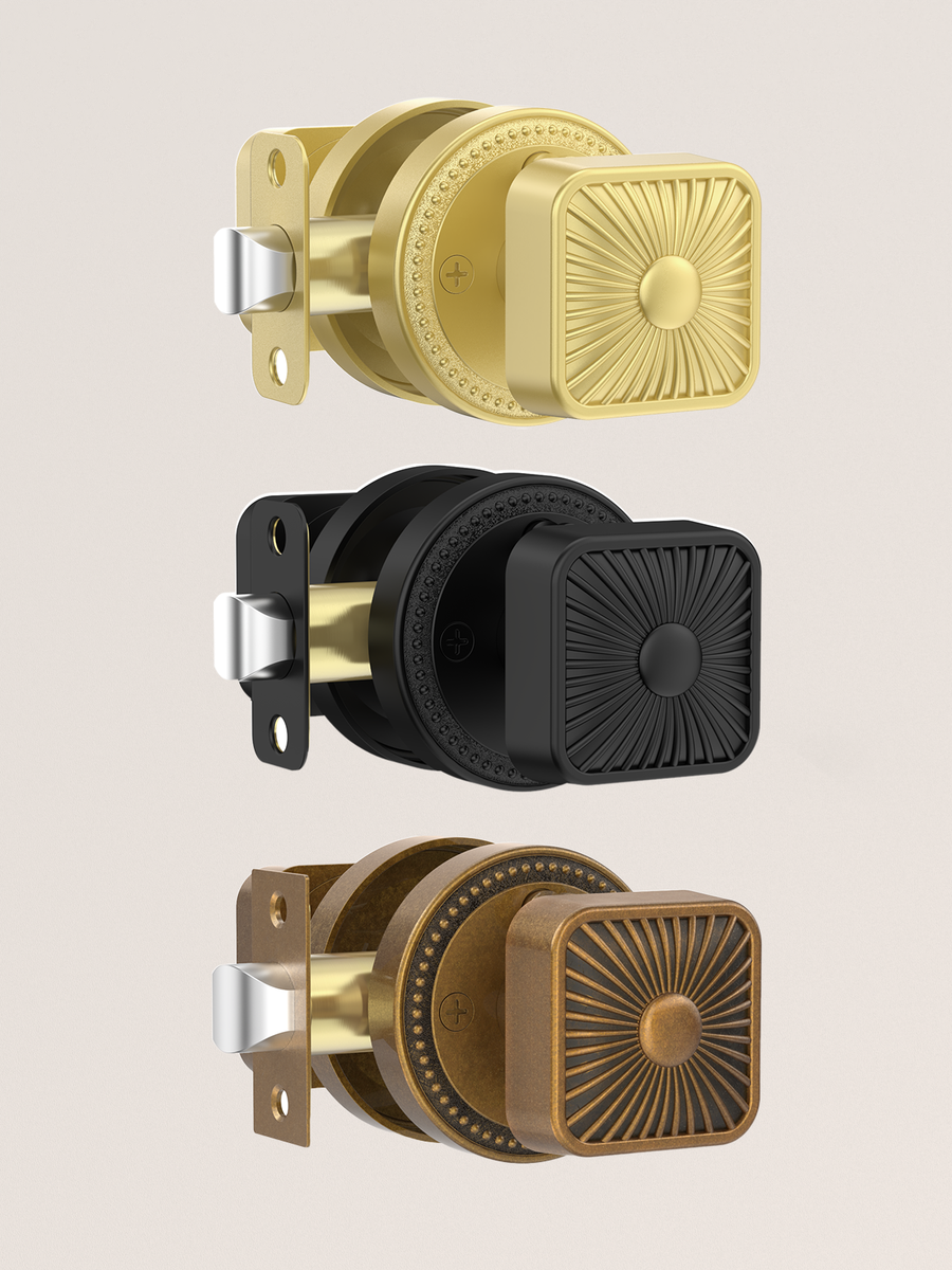 ZR12-212Z Brushed Gold Starburst Square Door Knobs with Beaded Rosette | Privacy Door Hardware
