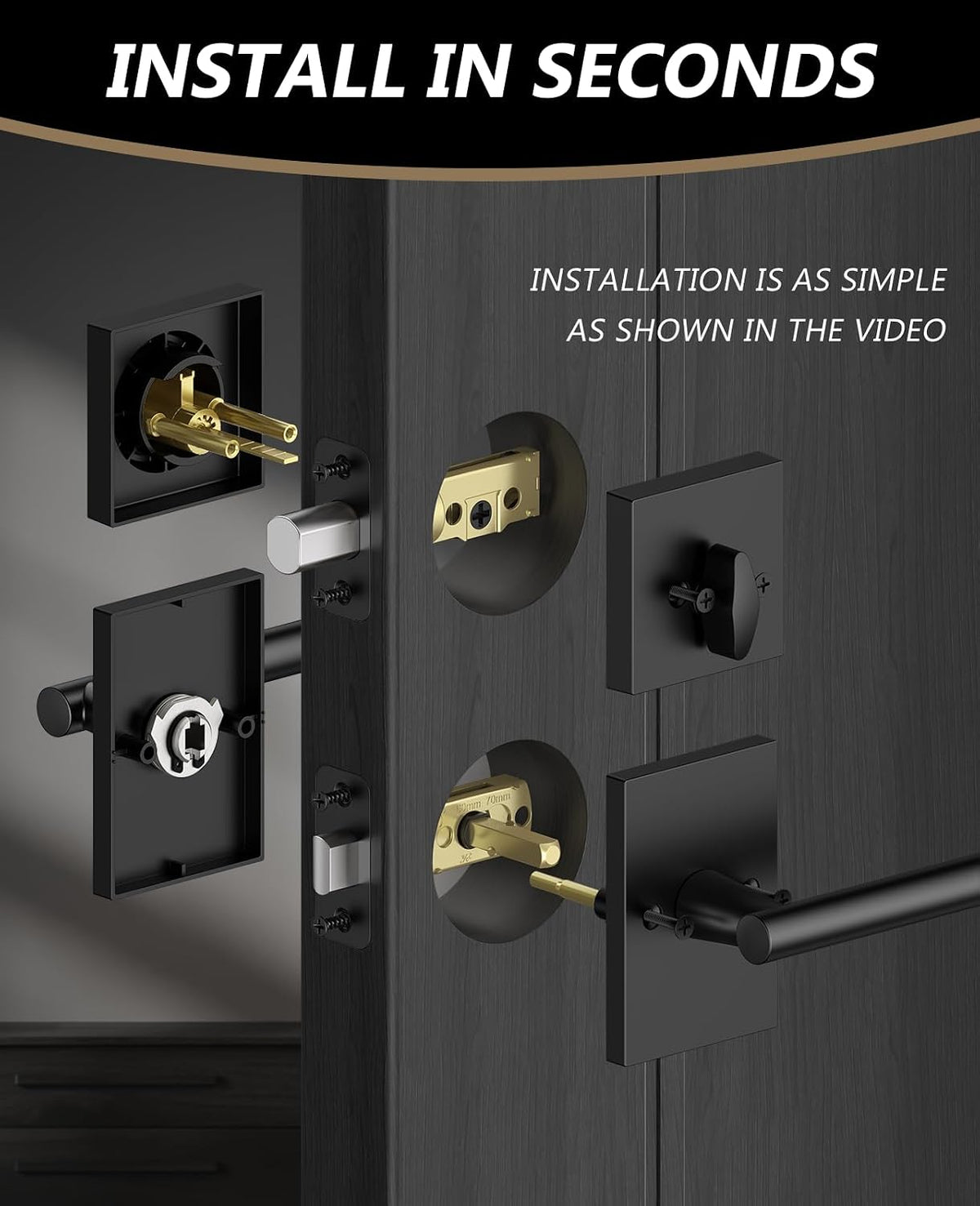 Z004-097Z Matte Black Front Door Lock Set with Deadbolt – Modern Square Door Handle Combo (2 Pack)