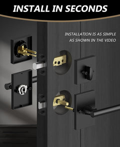 Z004-097Z Matte Black Front Door Lock Set with Deadbolt – Modern Square Door Handle Combo (2 Pack)