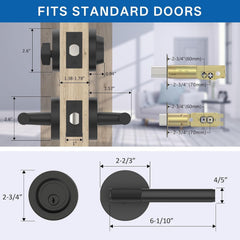 Z002-123A Matte Black Front Door Lock Set with Deadbolt – Rich Minimalist Knurled Entry Lever Combo