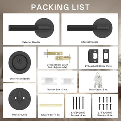 Z002-124A Matte Black Front Door Lock Set with Deadbolt – Rich Minimalist Knurled Entry Lever Combo