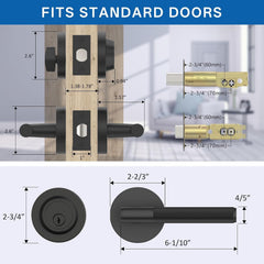 Z002-124A Matte Black Front Door Lock Set with Deadbolt – Rich Minimalist Knurled Entry Lever Combo