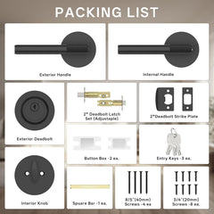 Z002-123A Matte Black Front Door Lock Set with Deadbolt – Rich Minimalist Knurled Entry Lever Combo