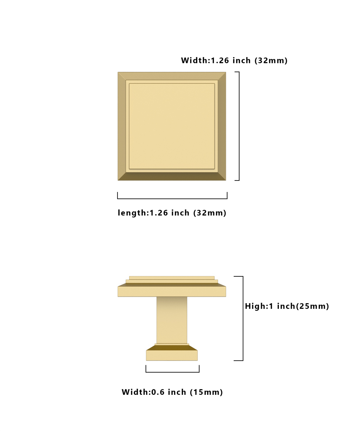 DESIGN1071 Matte Black Modern Square Knobs - Heavy-Duty Kitchen & Dresser Hardware | 1.26" Length