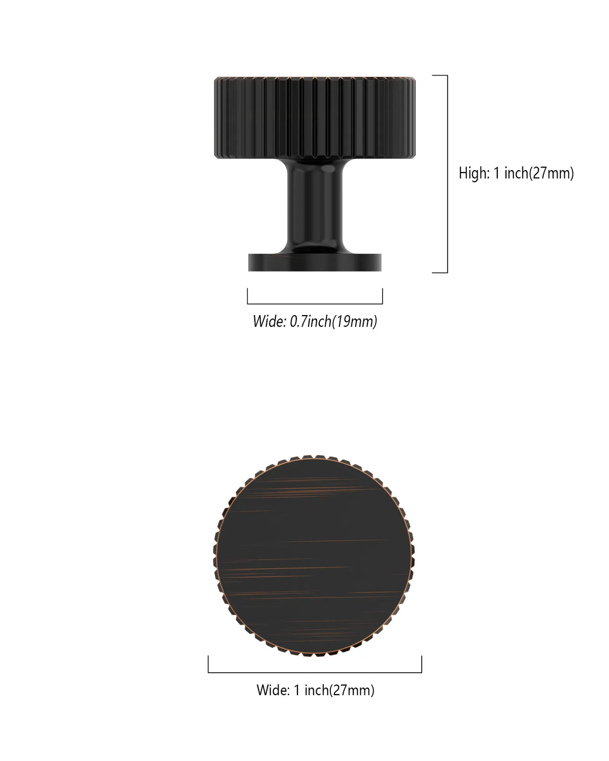 DESIGN2250 Oil Rubbed Bronze Knurled Cylinder Knobs - Heavy-Duty Antique Dresser Hardware | 1" Wide