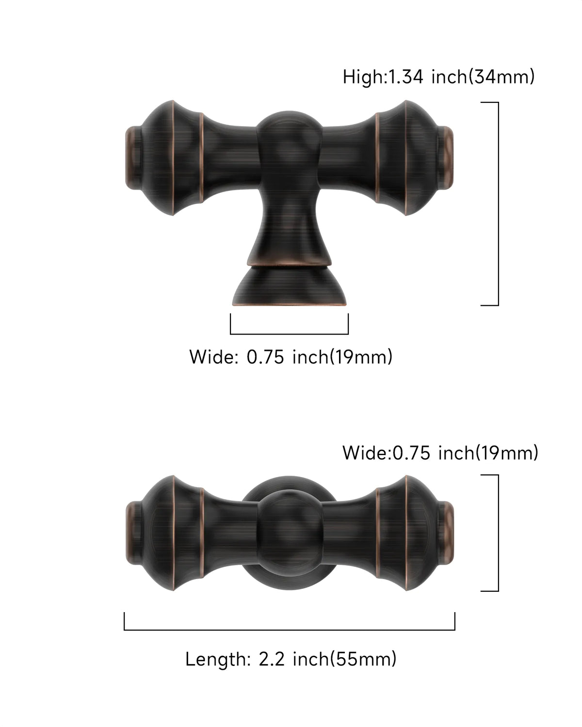 DESIGN3768 Oil Rubbed Bronze T-Bar Cabinet Knobs for Vintage Kitchen | 2.2" Length