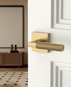 ZR01-098A Satin Champagne Bronze Door Levers, Knurled Square Rosette | Privacy, Passage, Dummy