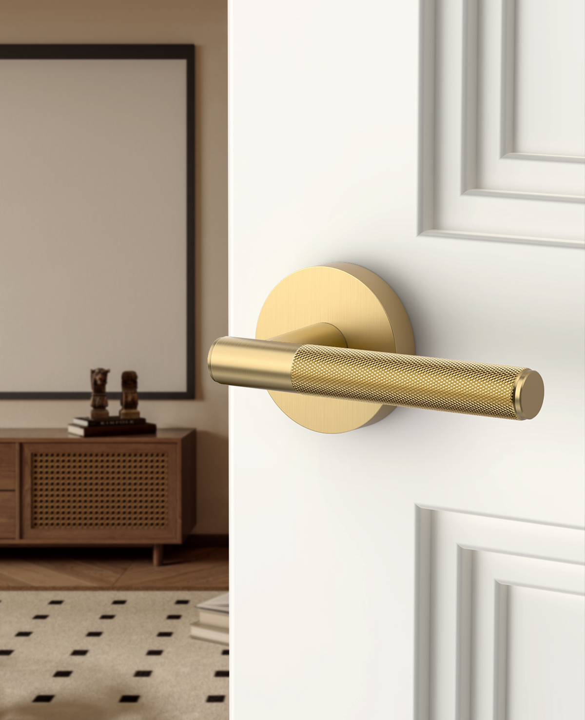 ZR02-124A Matte Black Door Handles | Modern Knurled Lever Door Locks (Privacy, Passage, Dummy)