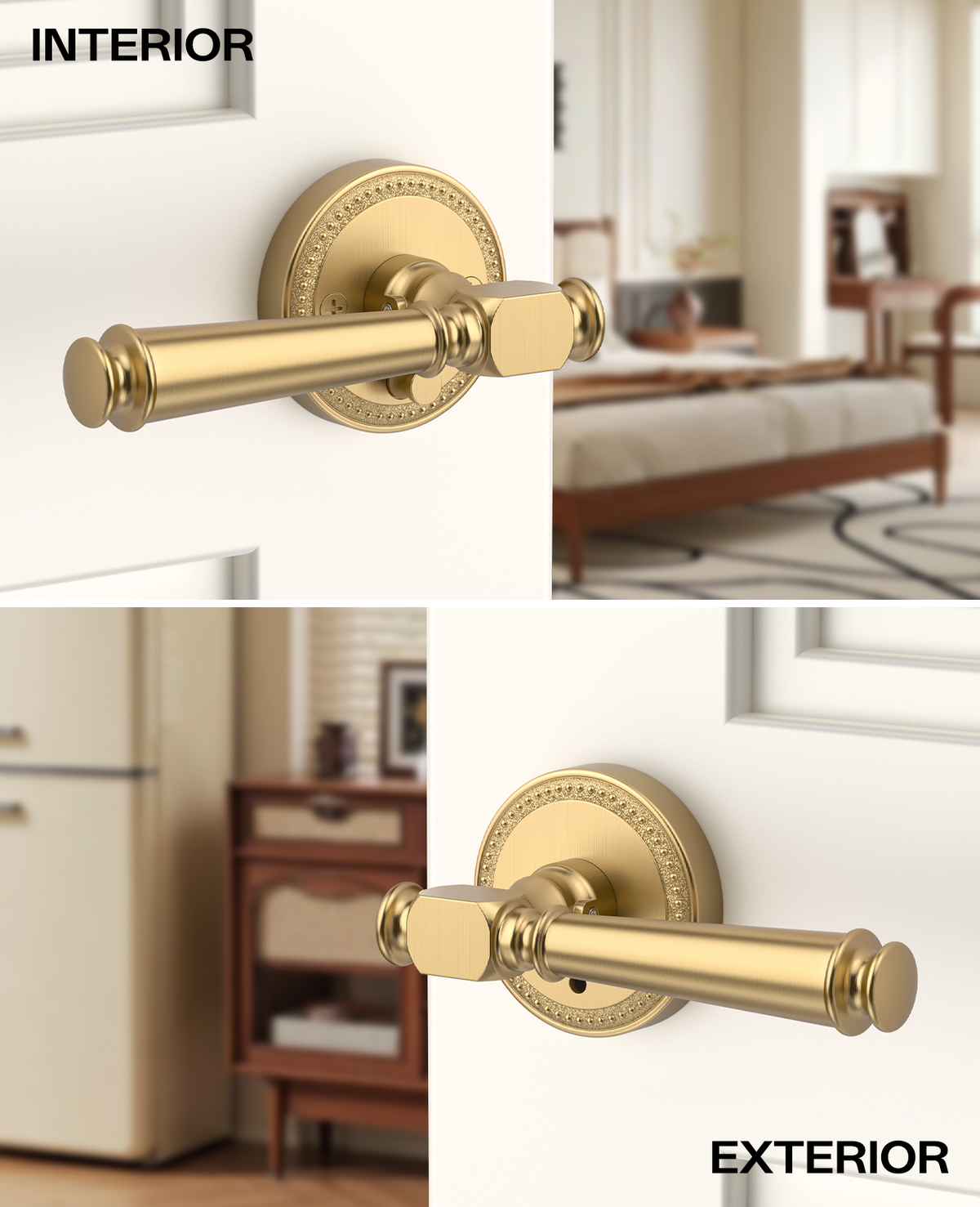 ZR12-054A Modern Heritage Champagne Bronze Door Levers | Beaded Privacy Lever (Privacy, Passage, Dummy)