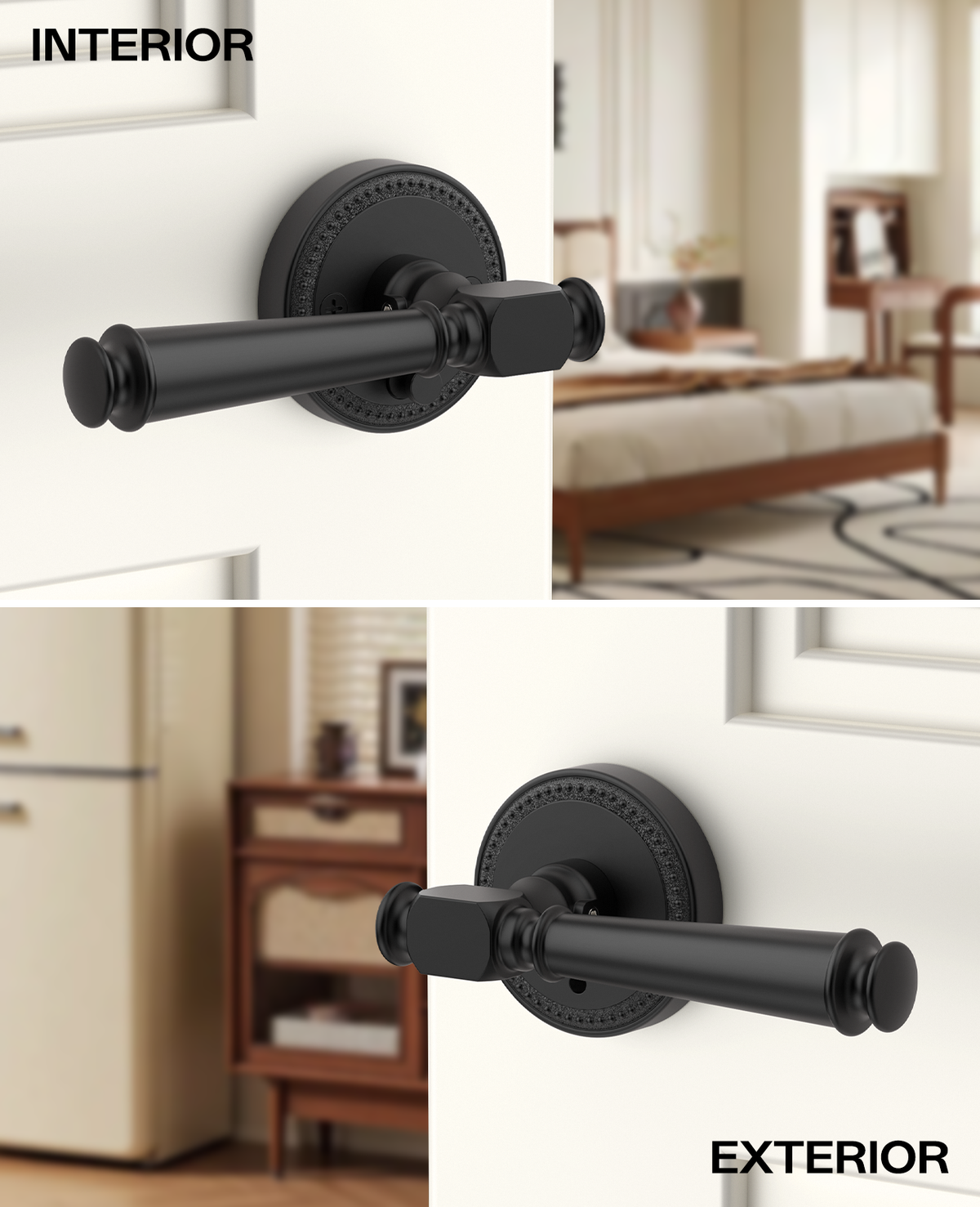 ZR12-054A Modern Heritage Champagne Bronze Door Levers | Beaded Privacy Lever (Privacy, Passage, Dummy)