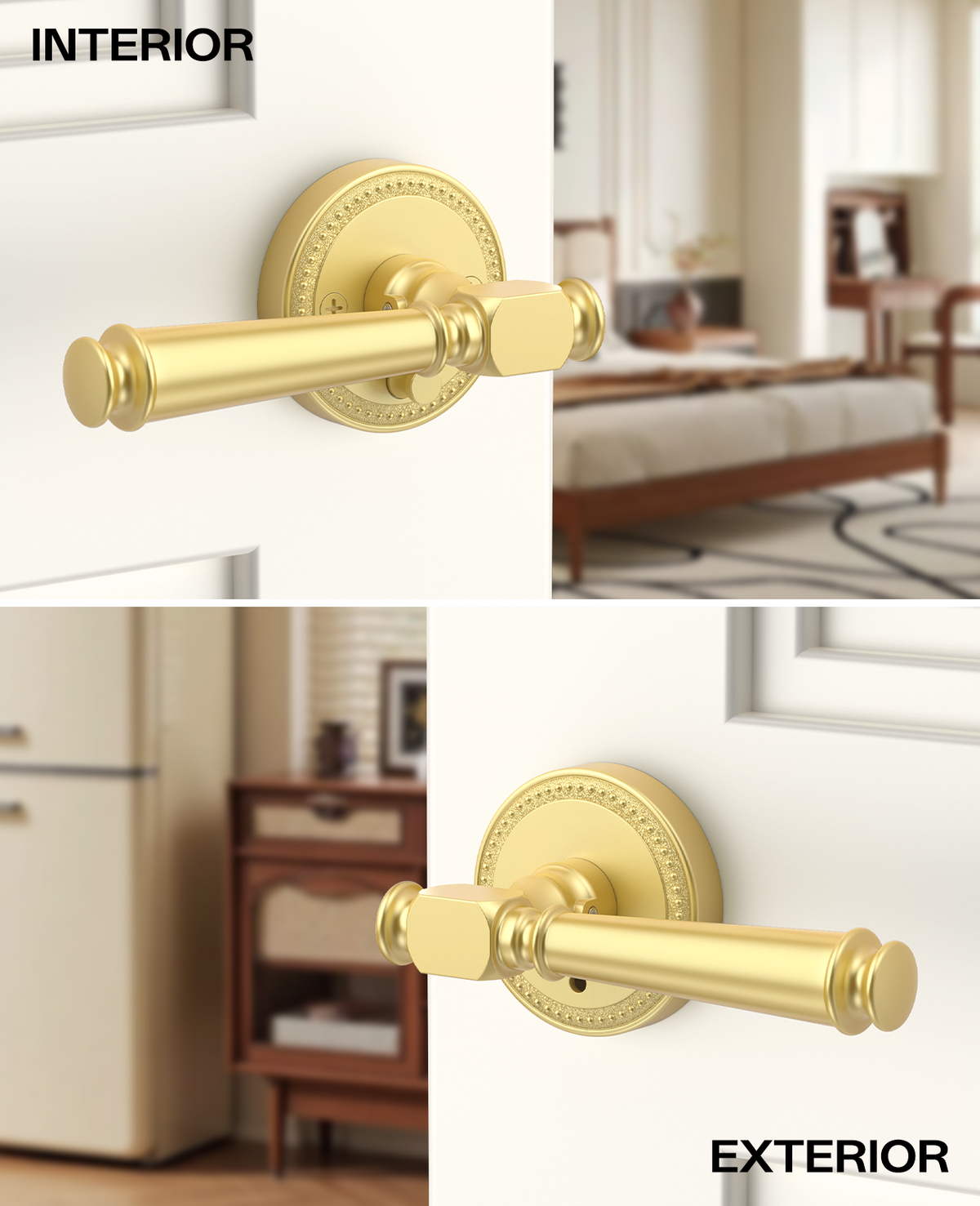 ZR12-054A Modern Heritage Champagne Bronze Door Levers | Beaded Privacy Lever (Privacy, Passage, Dummy)
