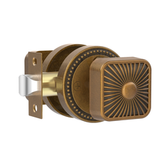 ZR12-212Z Brushed Gold Starburst Square Door Knobs with Beaded Rosette | Privacy Door Hardware