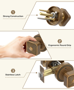 ZR12-212Z Brushed Gold Starburst Square Door Knobs with Beaded Rosette | Privacy Door Hardware