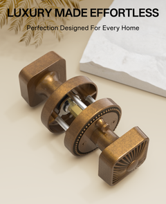 ZR12-212Z Brushed Gold Starburst Square Door Knobs with Beaded Rosette | Privacy Door Hardware