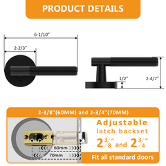 ZR02-124A Matte Black Door Handles | Modern Knurled Lever Door Locks (Privacy, Passage, Dummy)
